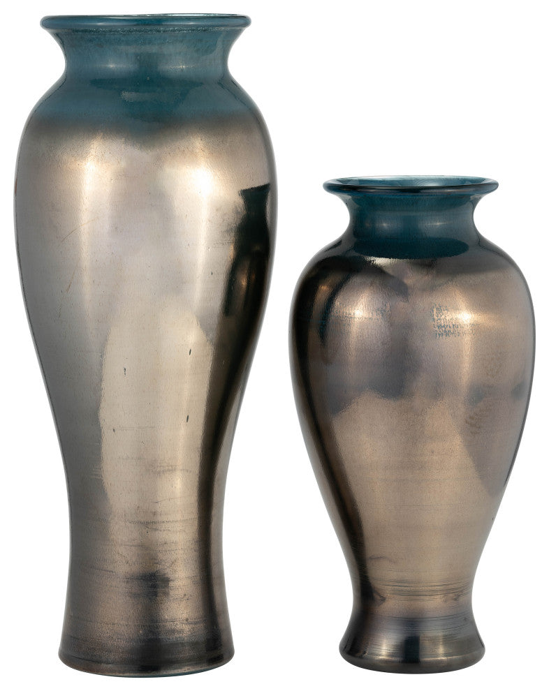 Glass, 16"H Olpe Vase, Teal