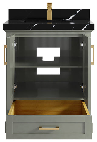 Boston 30 Single Sink Bath Vanity in Evergreen 2" Calacatta Black