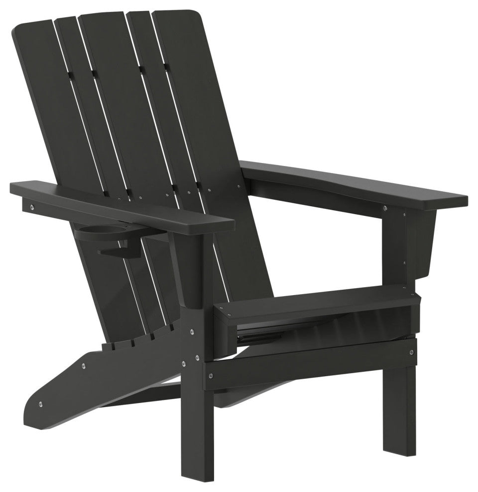Halifax Weather Resistant Adirondack Chair with Cup Holder, Black