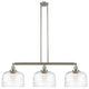 X-Large Bell 3 Light Island Light, Brushed Satin Nickel, Clear Deco Swirl