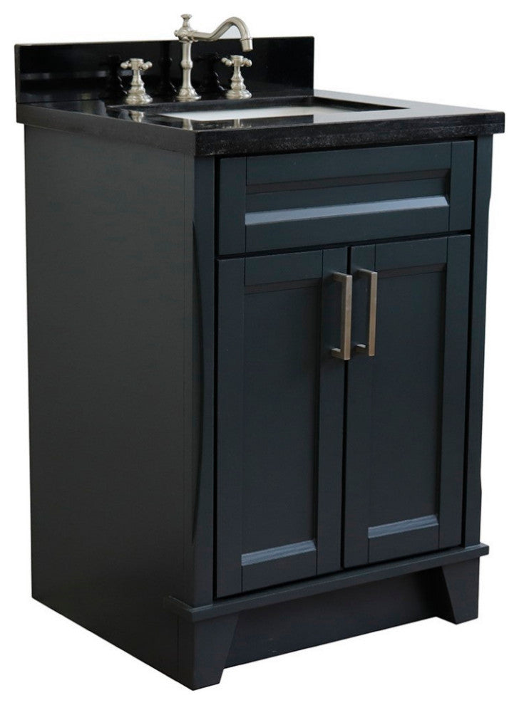 25" Single Sink Vanity, Dark Gray Finish With Black Galaxy Granite
