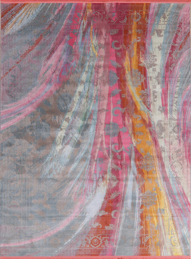Vintage-Style Abstract Modern Distressed Heat-Set Area Rug, 8 X 10 Ft.