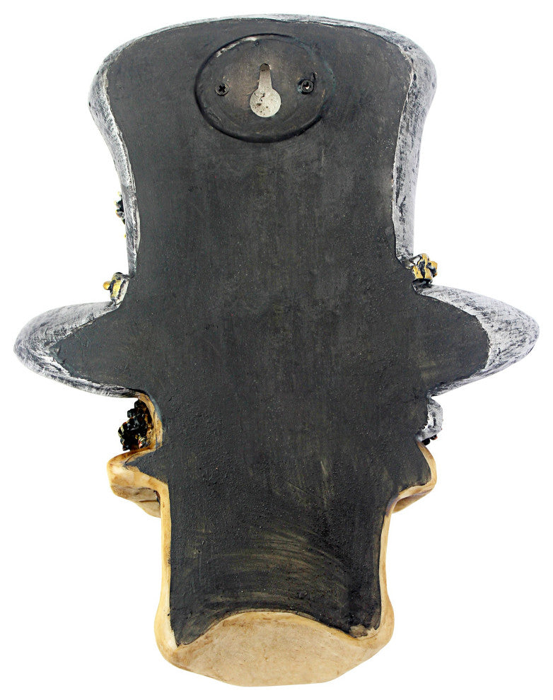 Steampunk Mad Hatter Skull Sculptural Wall Clock