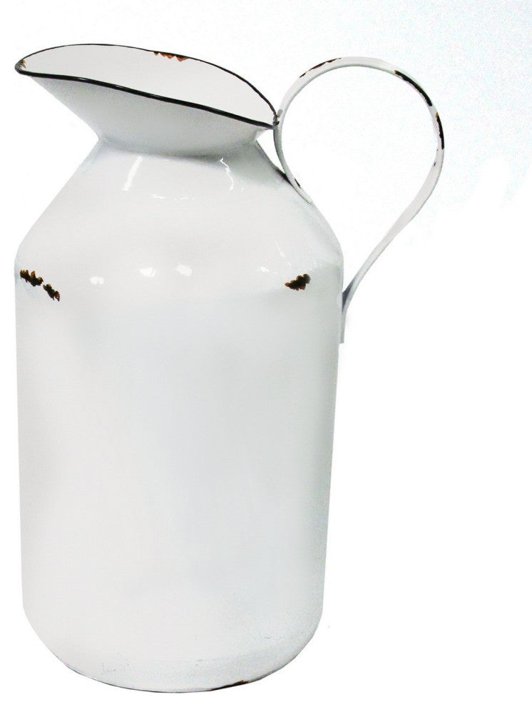 Decorative White Enamel Milk Jug