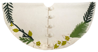 Handmade Christmas Tree Skirt, Felt Greenery on Cream
