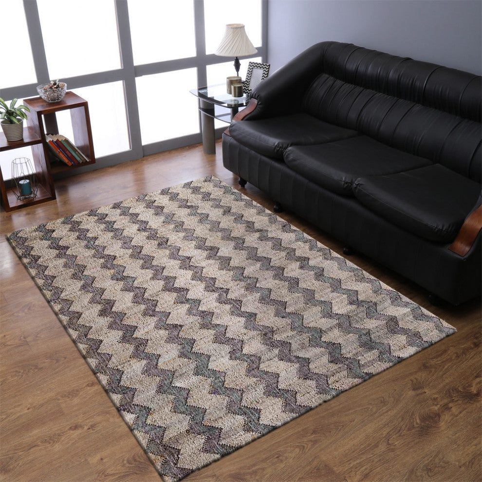 HAND WOVEN KILIM JUTE ECO-FRIENDLY AREA RUGS,Beige Charcoal,Contemporary,Outdoor, [Rectangle] 8'x10'