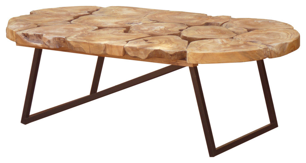 Rustic Recycled Teak Wood Ampyang Oval Coffee Table