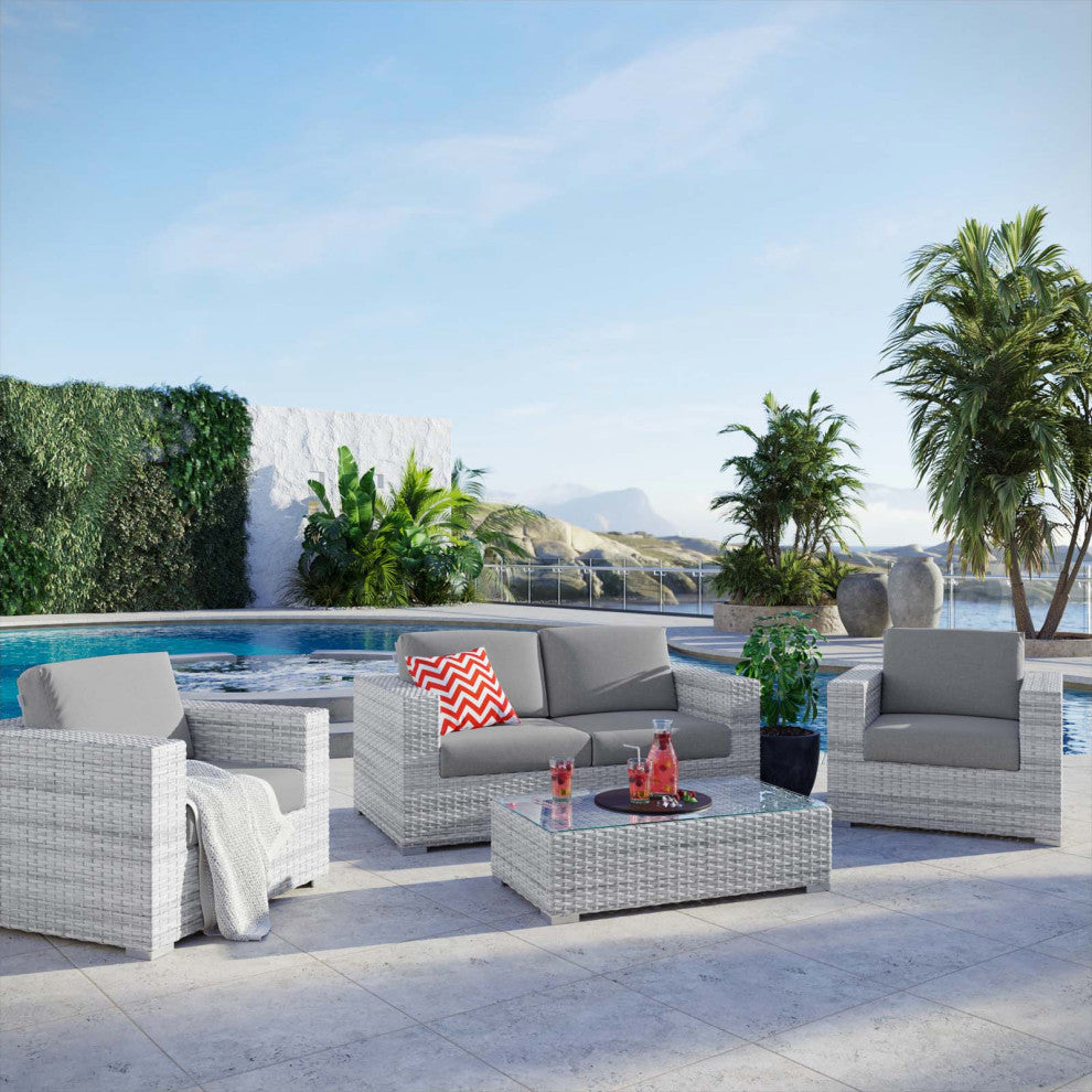 Lounge Sectional Sofa Chair Set, Rattan, Wicker, Gray, Modern, Outdoor