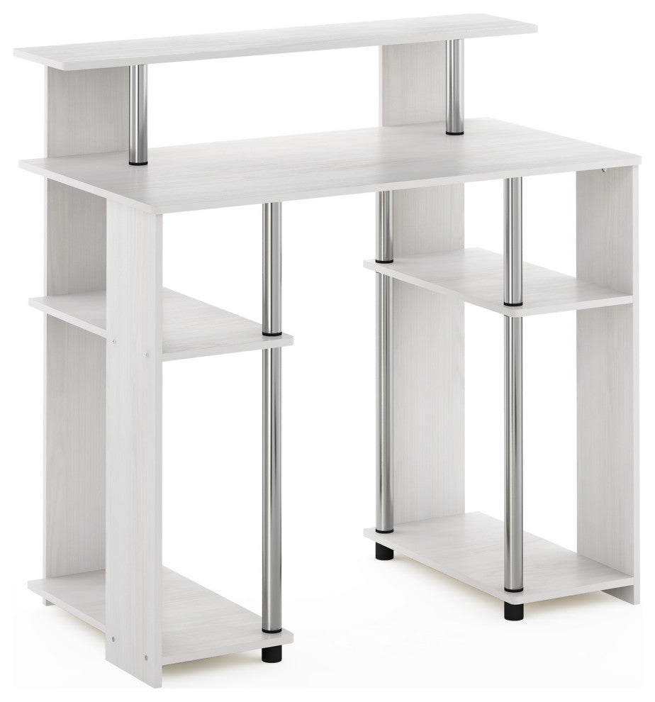 Furinno Simple Design Computer Writing Desk White Oak Stainless Steel Tubes
