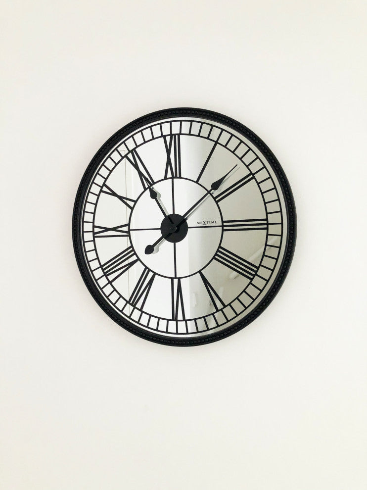 Cleopatra 22-Inch Round Mirror Wall Clock, Black