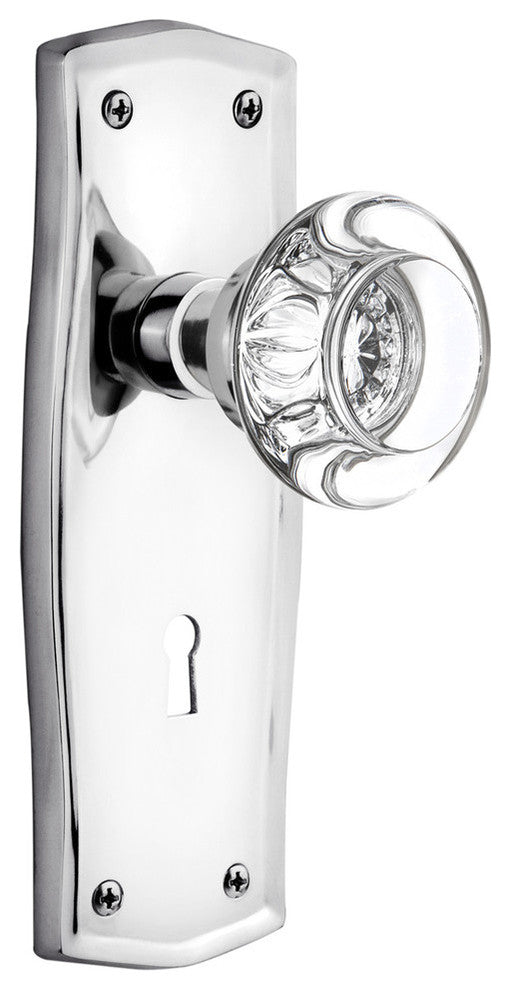 Prairie Plate With Keyhole Passage Round Clear Crystal Knob, Bright Chrome