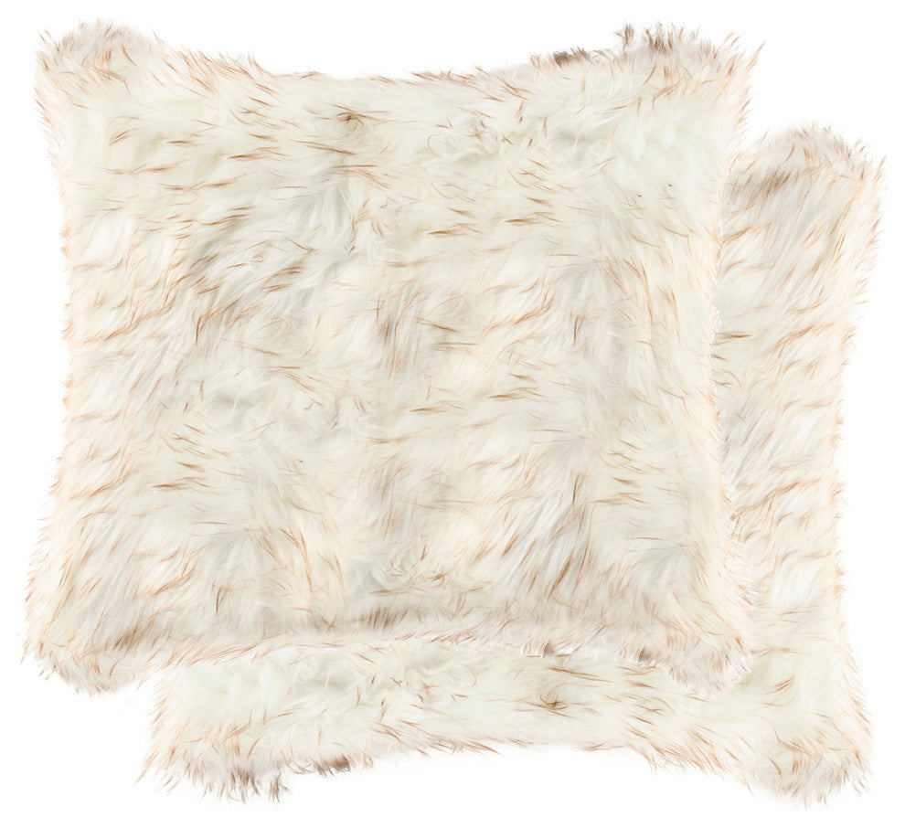 Belton Faux Fur Pillows, Set of 2, Gradient Tan, 18"x18"