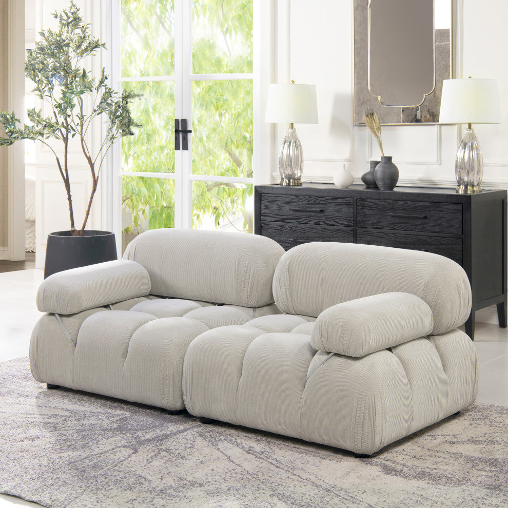 Marcel 72.5" Post-Modern Modular Loveseat, Pebble Gray Corduroy