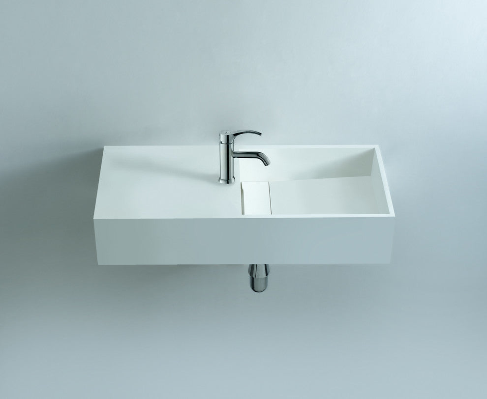 ADM Rectangular Wall Mounted Sink, White, 30", On-Right