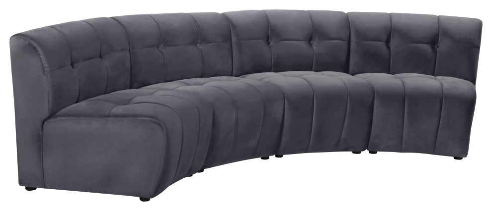Limitless Velvet Upholstered 4-Piece Modular Sectional, Gray