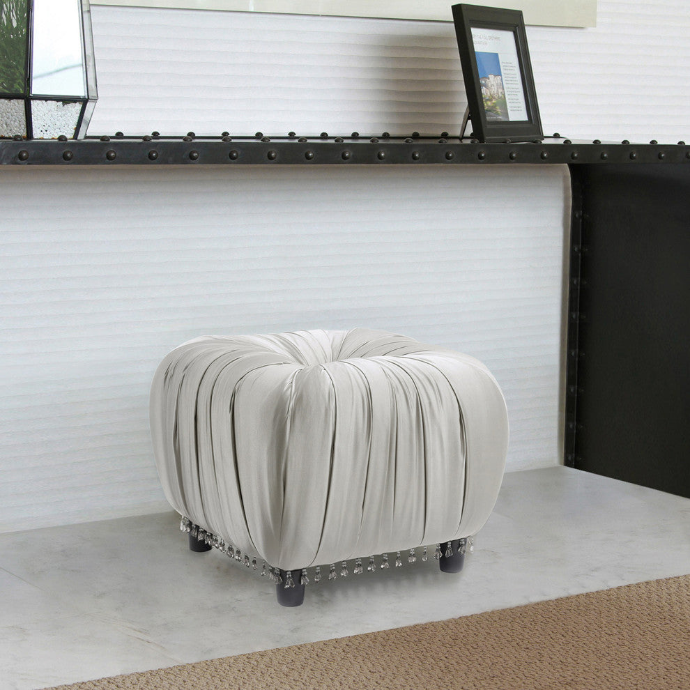 Gracie Beaded Decorative Ottoman, Flint Gray Poly Silk