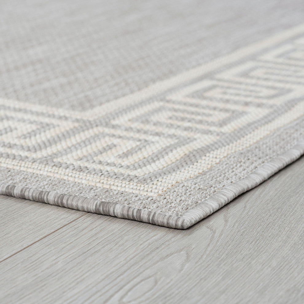 Giovanna Transitional Greek Key Gray/Cream Indoor/Outdoor Runner Rug, 2'x7'