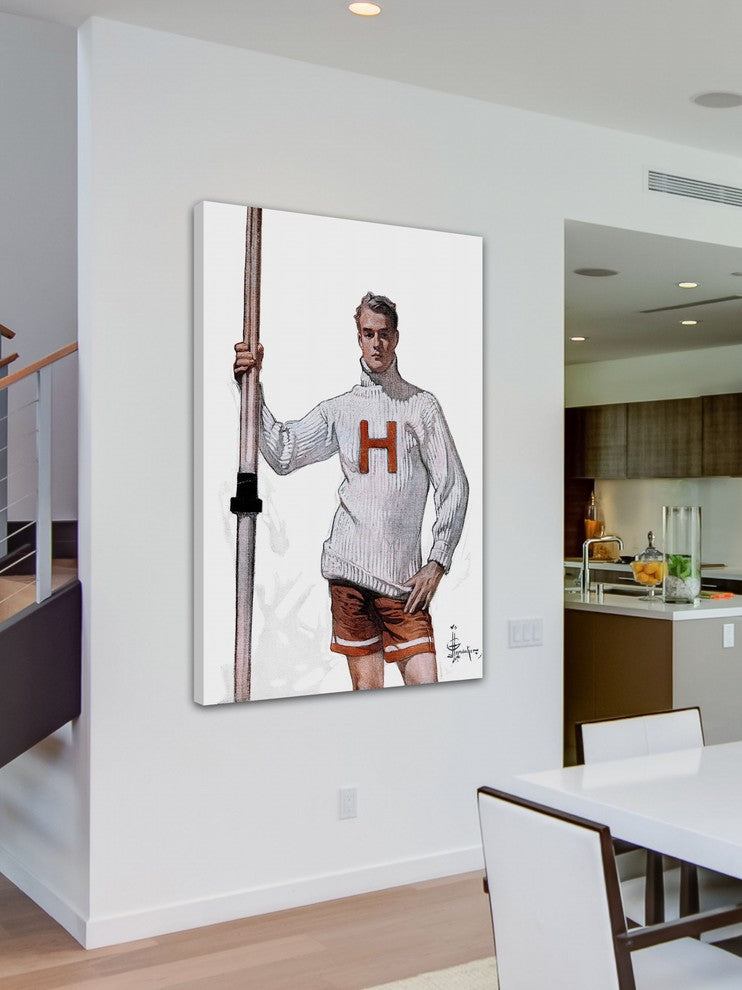 "Harvard Pole Vaulter" Painting Print on Canvas by J.C. Leyendecker