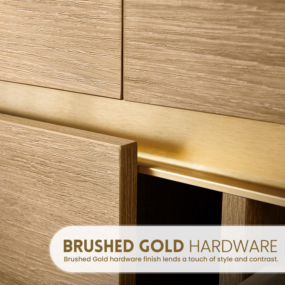 Huesca Bath Vanity, Integrated Sink Top, North American Oak, 84", Without Mirror