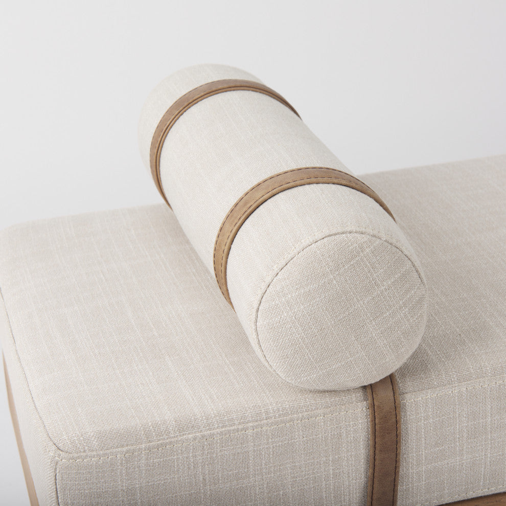 Colburne Cream Fabric WithBrown Wood Bench