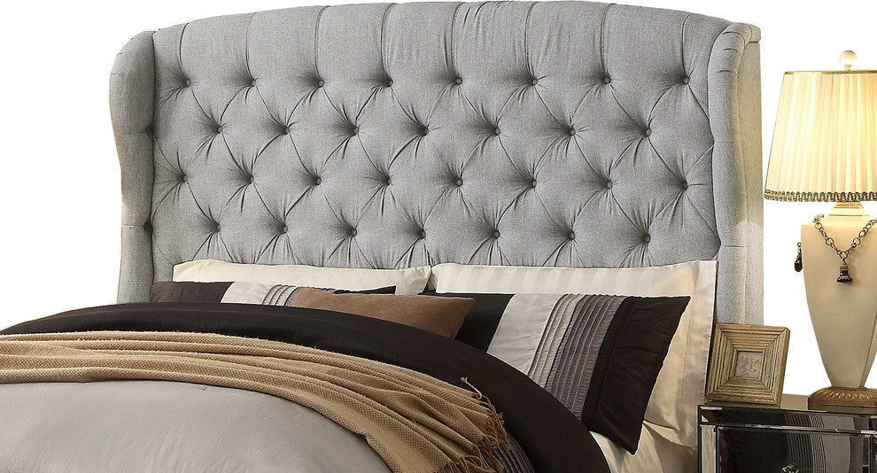 Felisa Tufted With Wings Upholstery Headboard, Queen, Gray