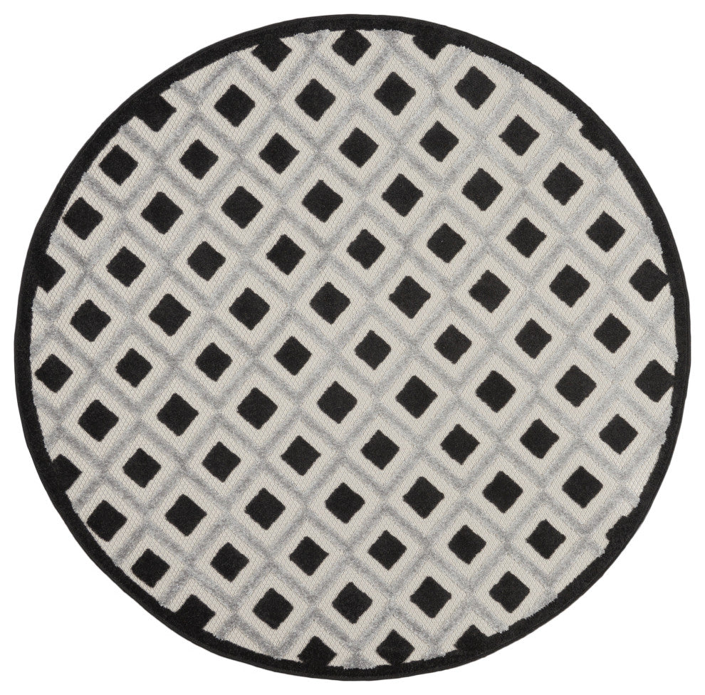 Nourison Aloha 4' x Round Black White Modern Area Rug