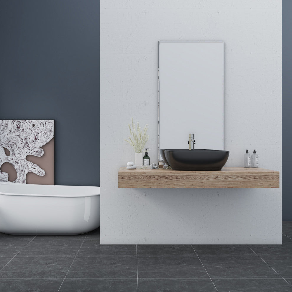 20x16" Oval Black Finish Ceramic Vessel Bathroom Vessel Sink