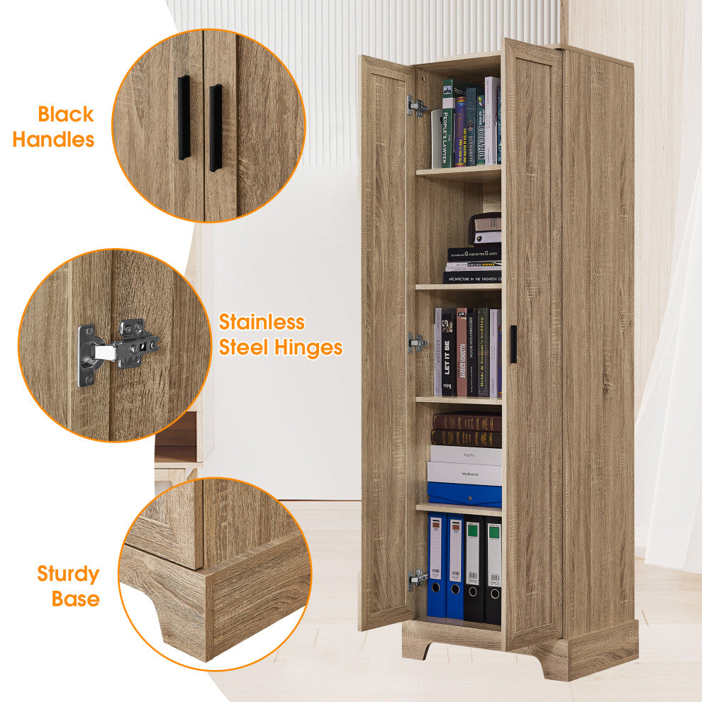 23 in. W x 71 in. H MDF Bathroom Storage Cabinet with Two Doors, Brown