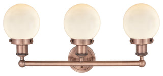 Small Edison Beacon 3-Light 25" Vanity Light, Antique Copper, Matte White Shade