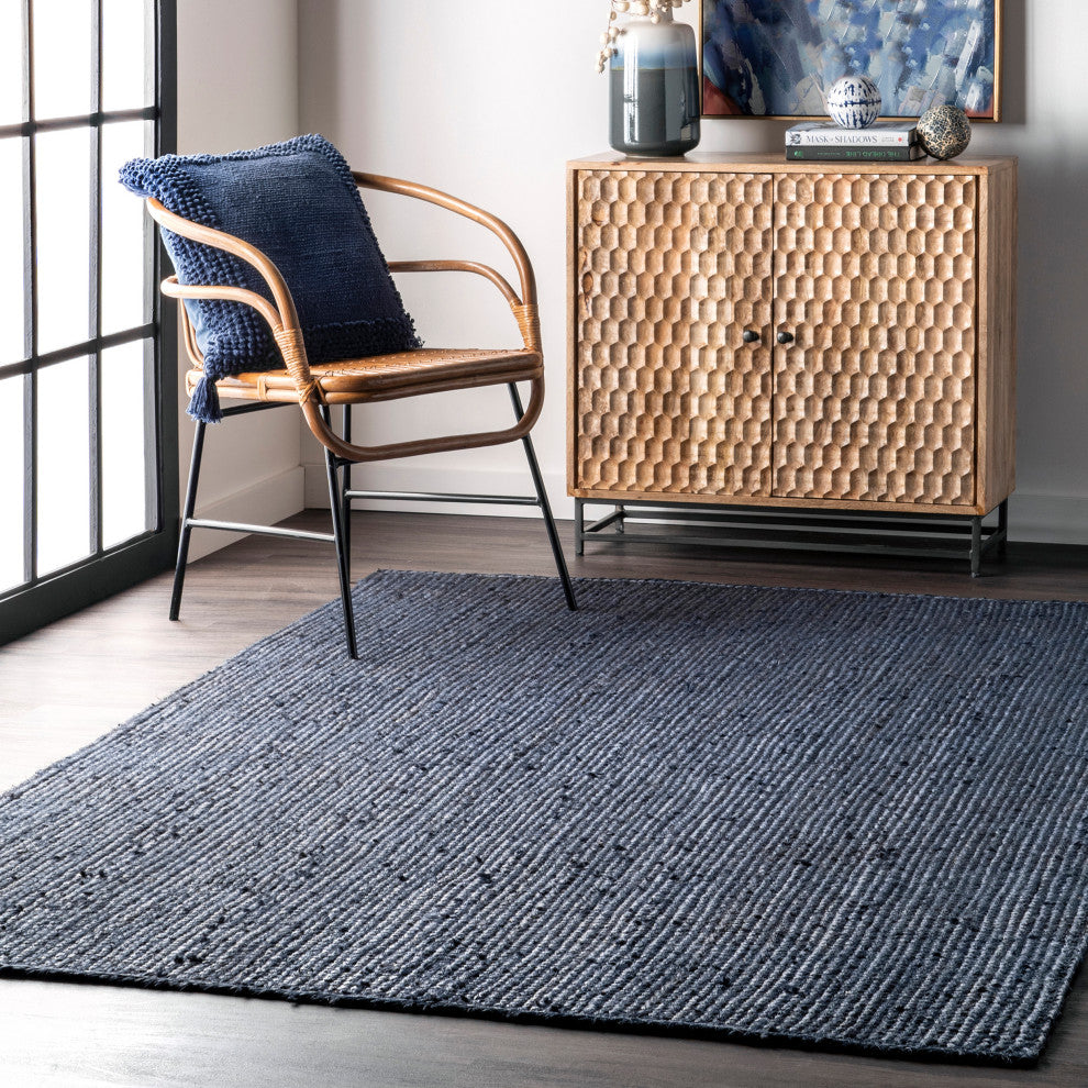 Nuloom Rigo Hand Woven Farmhouse Jute Area Rug, Navy 2'x3'
