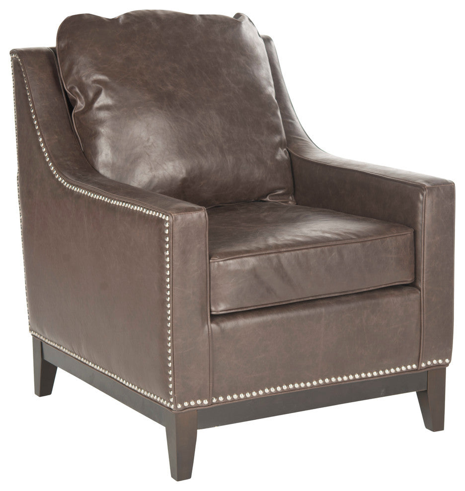 Safavieh Colton Club Chair, Antiques Brown, Espresso, Leather, With Nail Head