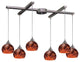 Elk Lighting 6 Light Pendant In Satin Nickel And Espresso Glass