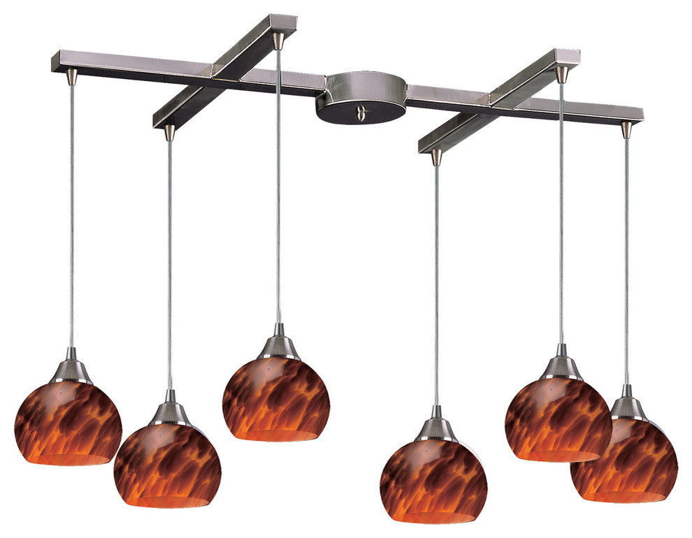Elk Lighting 6 Light Pendant In Satin Nickel And Espresso Glass