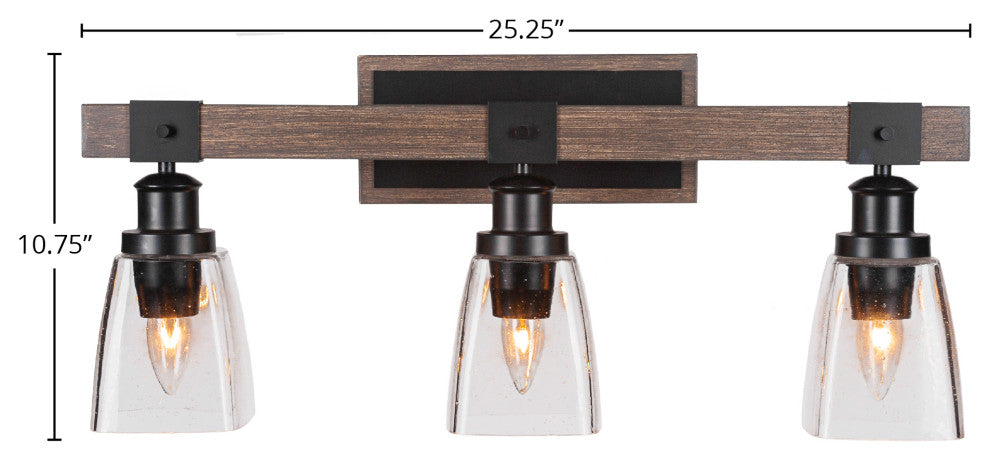 Tacoma 3-Light Bath Bar, Square Clear Bubble