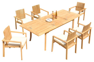 7-Piece Outdoor Teak Dining Set: 94" Rectangle Table, 6 Clip Stacking Arm Chairs