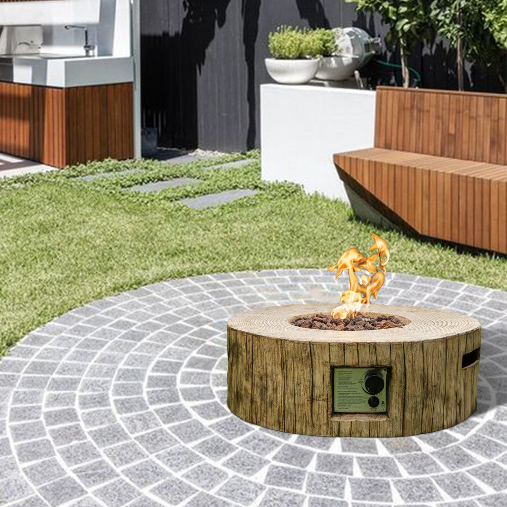 Round Faux Stone Outdoor Fire Pit with Rain Cover