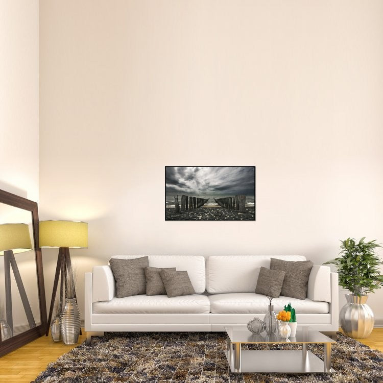 "Sea Defense" Framed Canvas Giclee by Leon, 41x25"