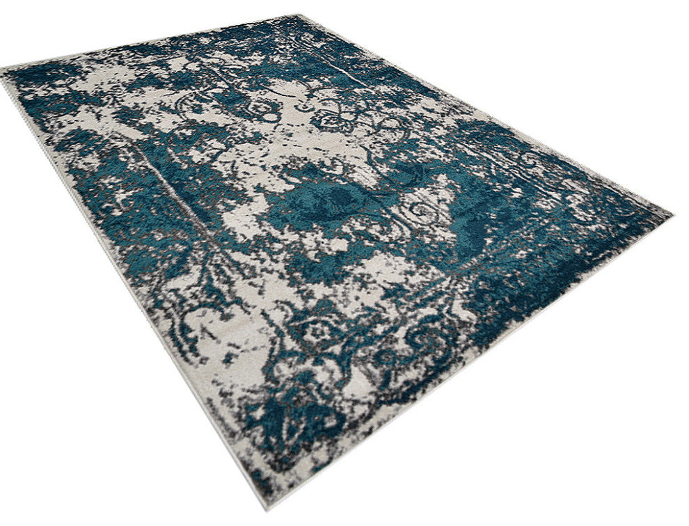 MACHINE MADE HEATSET POLYPROPYLENE AREA RUGS -Ivory Blue Color,Abstract Design
