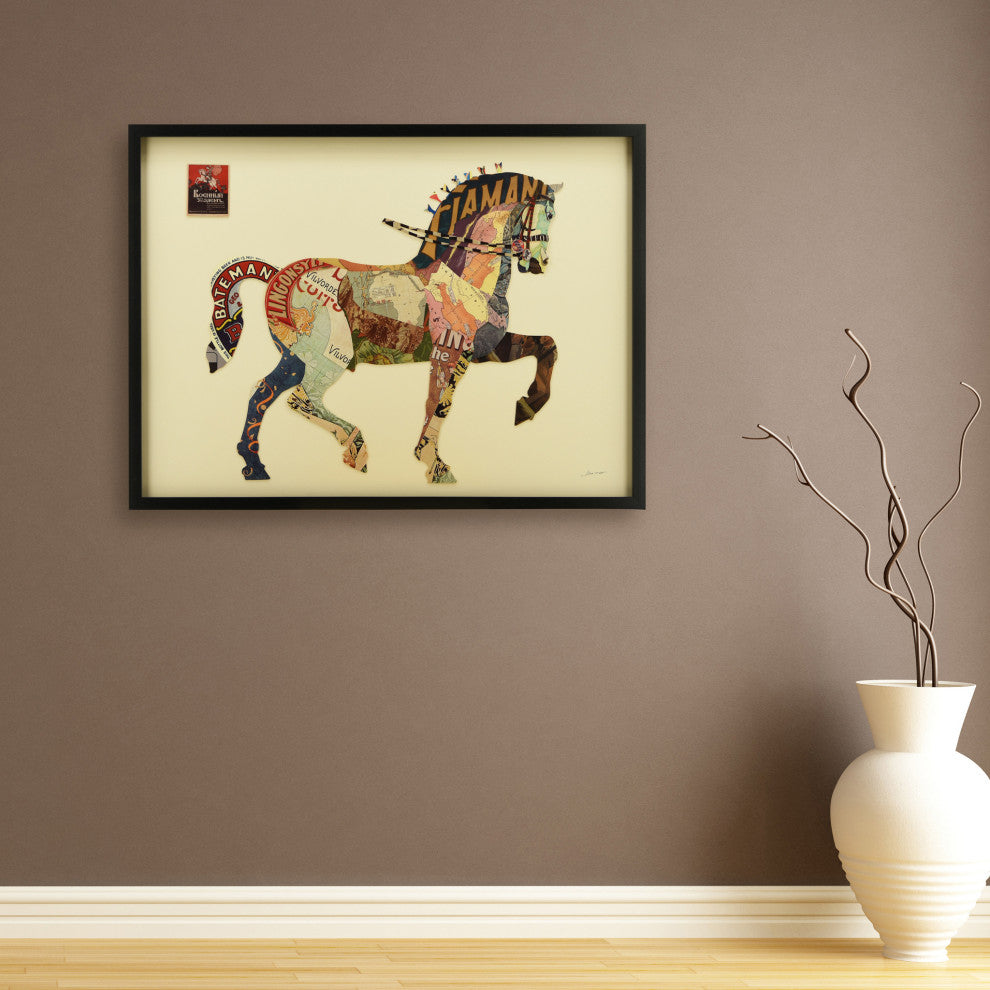 Carousel Horse Dimensional Handmade Collage Wall Art Framed Under Glass