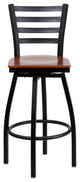 HERCULES Series Black Ladder Back Swivel Metal Barstool, Cherry Wood Seat