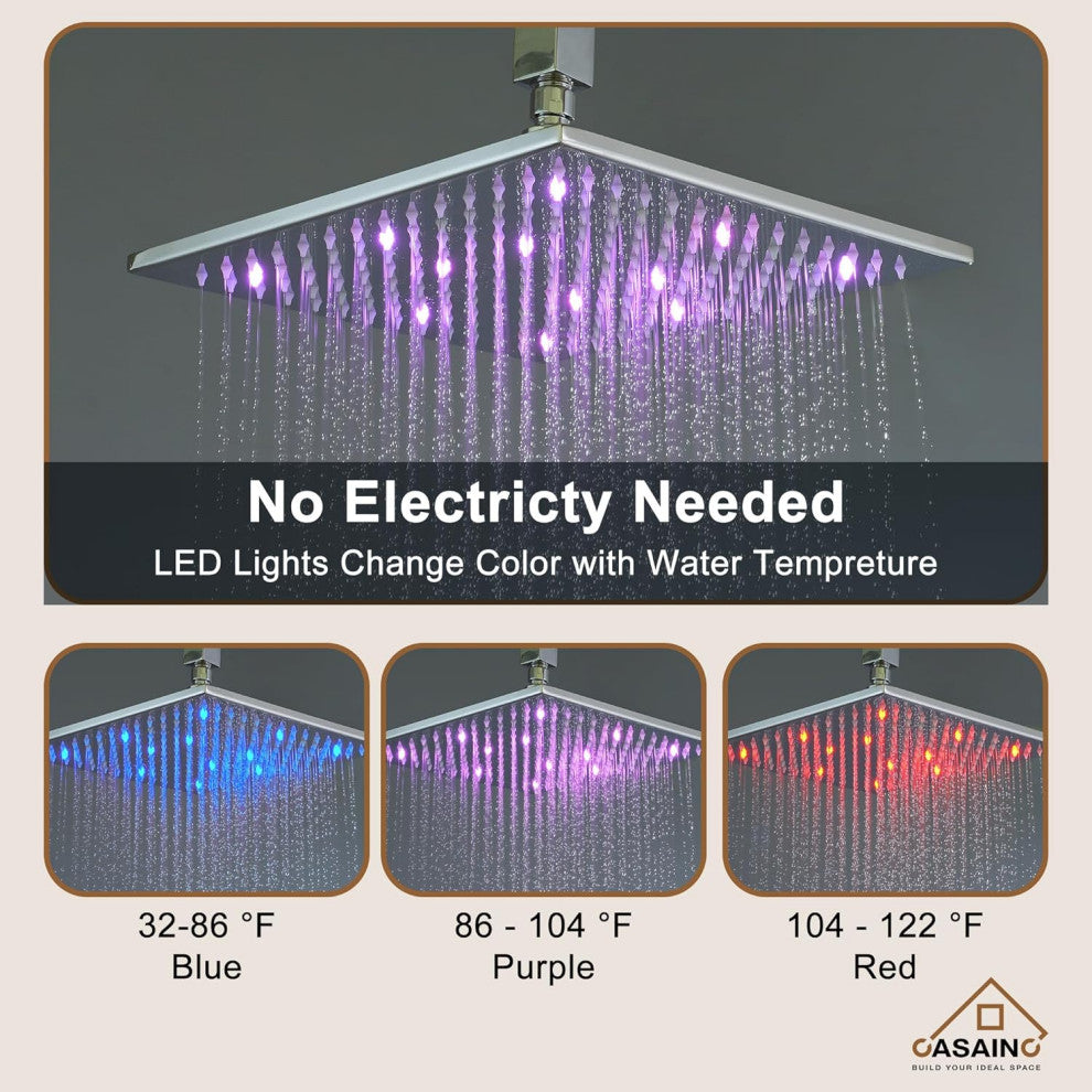 CASAINC 12" Ceiling Mounted Luxury LED Shower Head Handheld Spray, Chrome