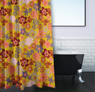 70"Wx73"L Succulent Garden Shower Curtain, Mustard