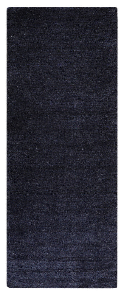 HAND KNOTTED LOOM SILK ECO-FRIENDLY AREA RUGS-Dark Blue Color,Solid Design, [Runner] 2'8"x8'