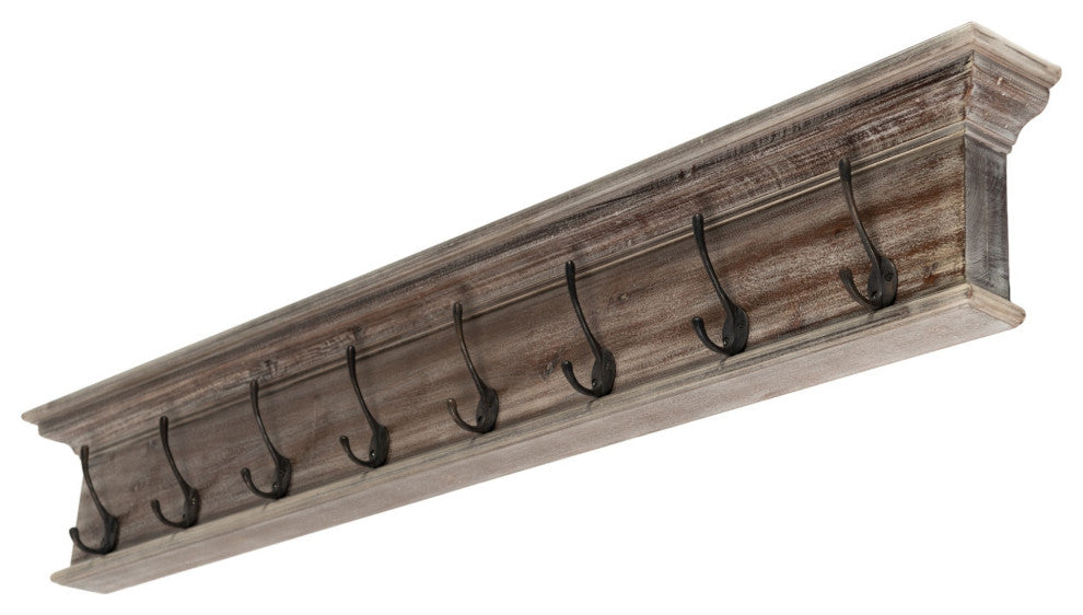 Rustic Natural Wash Wood Eight Hook Hanging Coat Rack