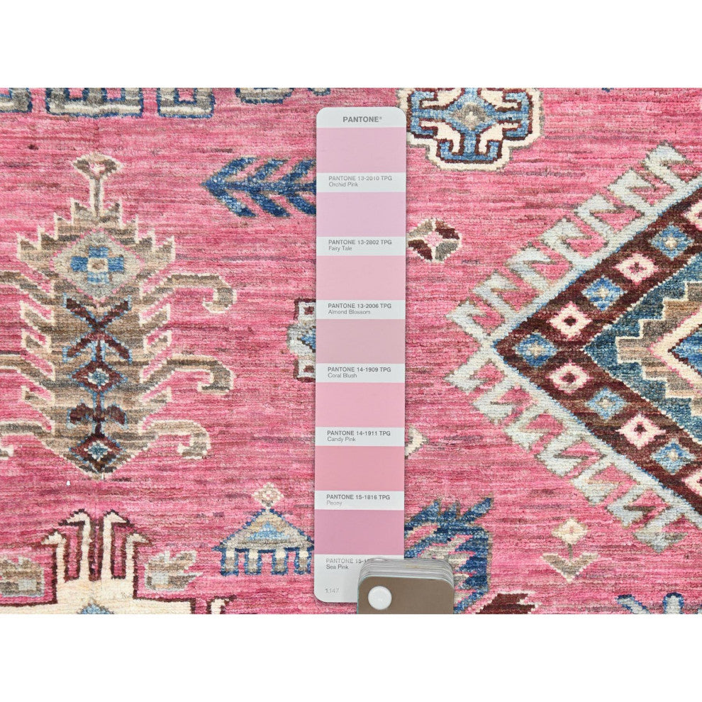 Taffy Pink, Natural Wool Hand Knotted, Afghan Super Kazak Rug, 6'0"x8'9"