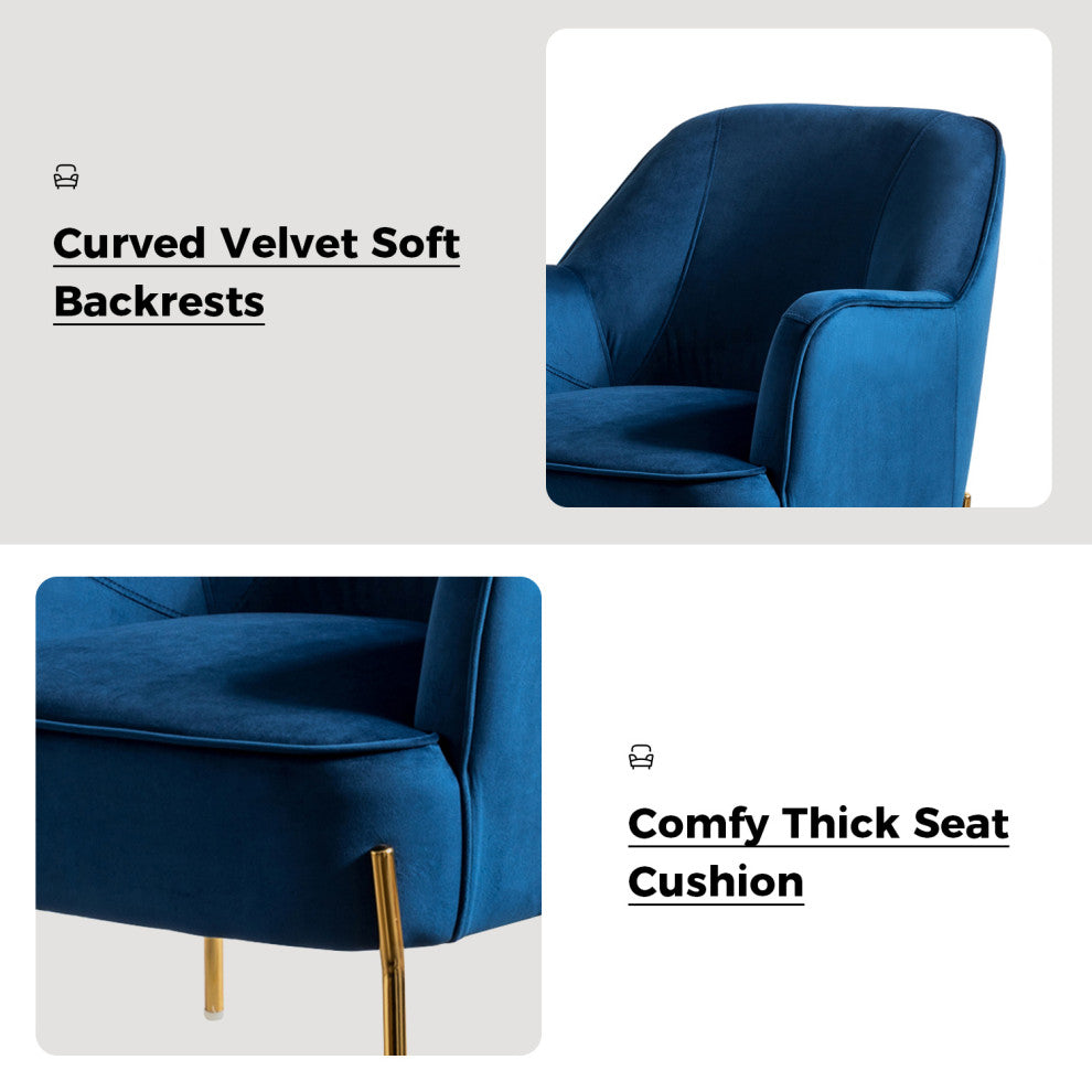 Nora Upholstered Velvet Accent Chair With Golden Base Set of 2, Navy