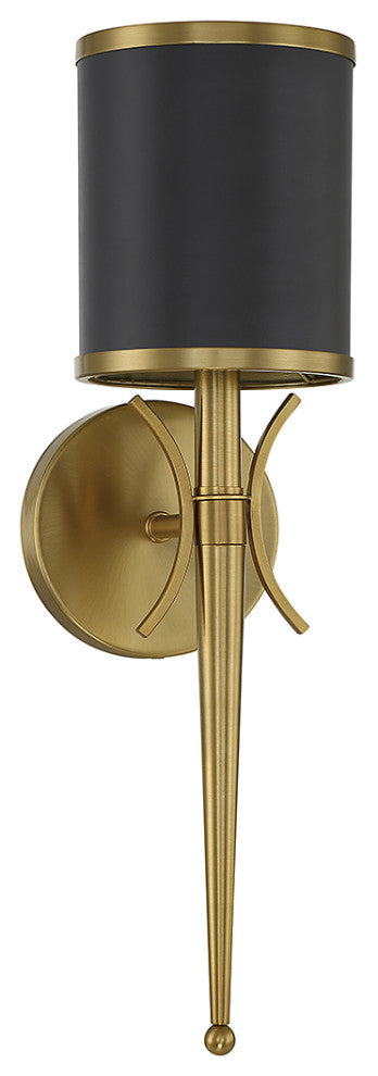 Quincy 1-Light Wall Sconce, Matte Black With Warm Brass Accents