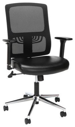 OFM Mid Back Mesh Back With Leather Seat Office Chair, Lumbar Support, ESS-3048