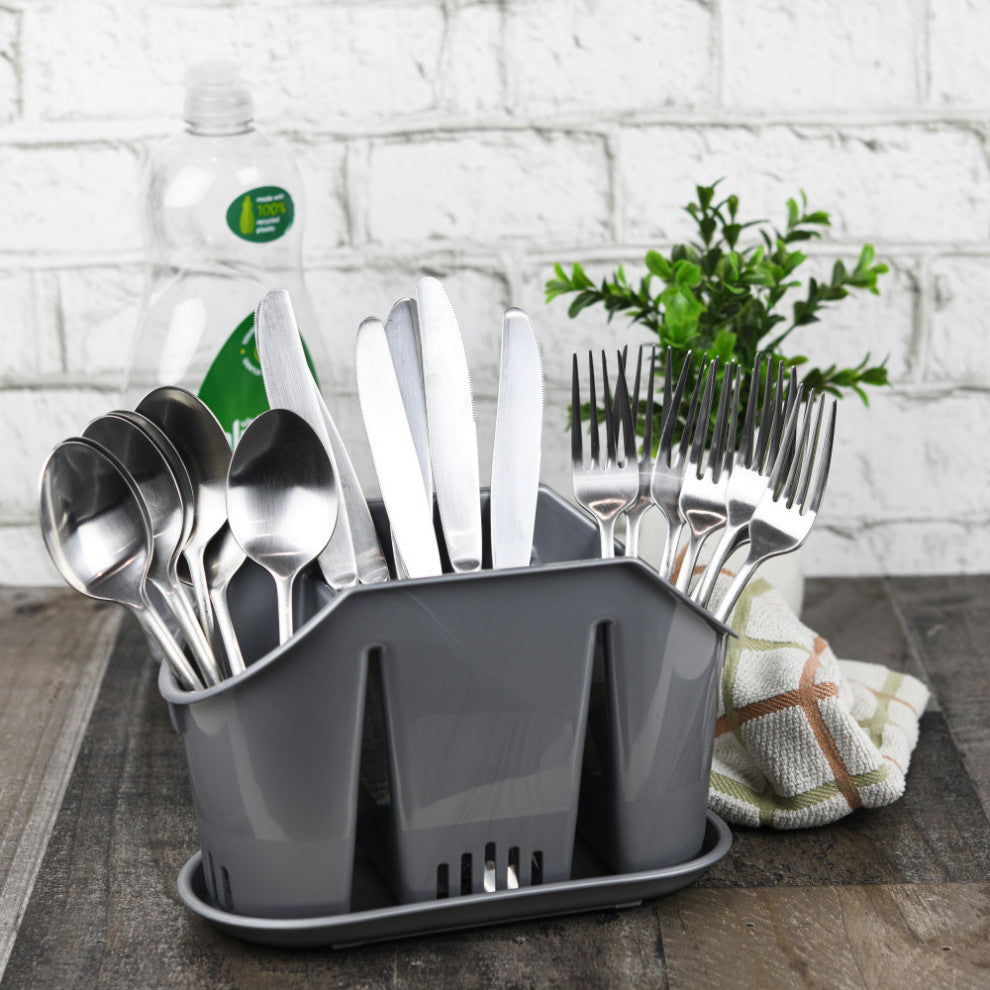 YBM Home Multipurpose Cutlery Utensil Drying Rack and Storage Holder, Gray