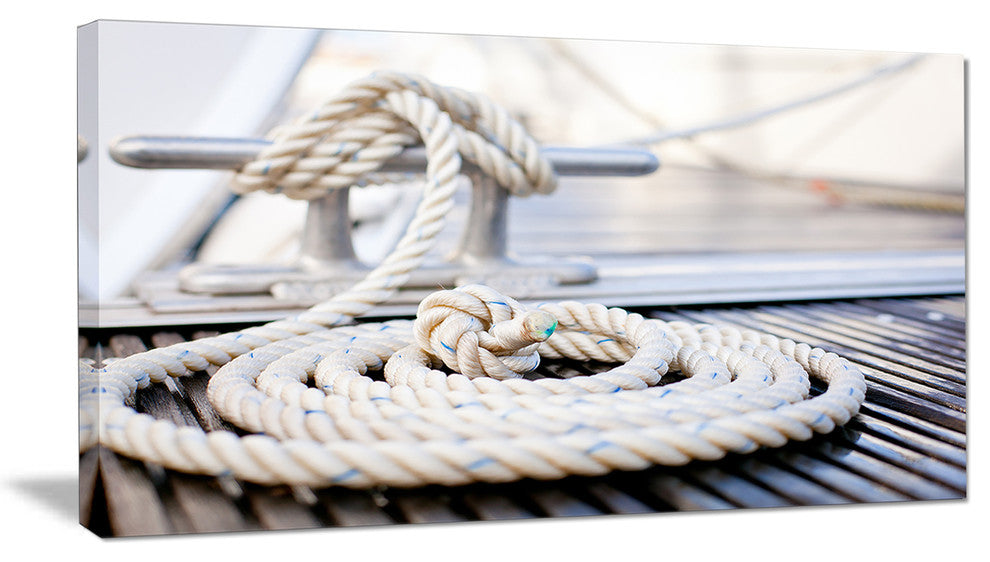 White Nautical Mooring Rope, Modern Landscape Canvas Art, 40x20
